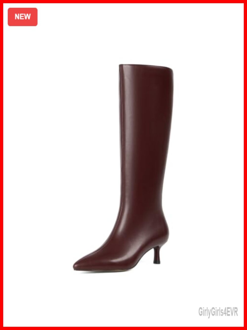 Knee High Boots Faux Leather Pointed Toe Kitten Heel Side Zip